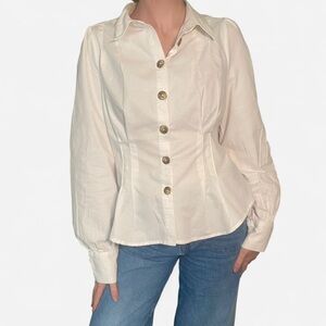 Free People White Button Up Blouse